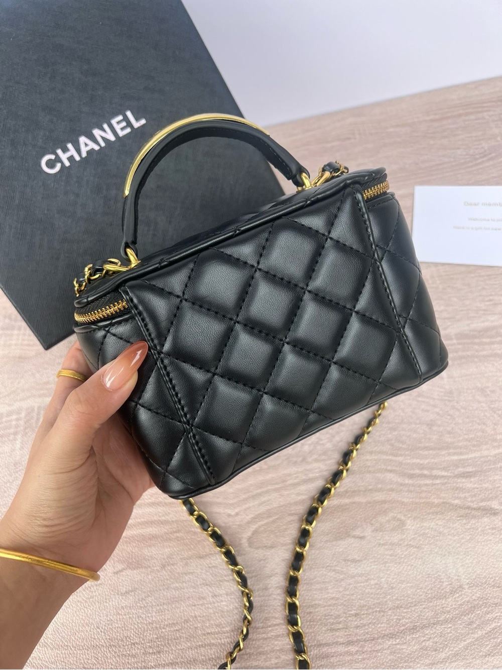 CC Black Quilted Vanity Bag with Gold Chain Strap - Picture 3 of 10